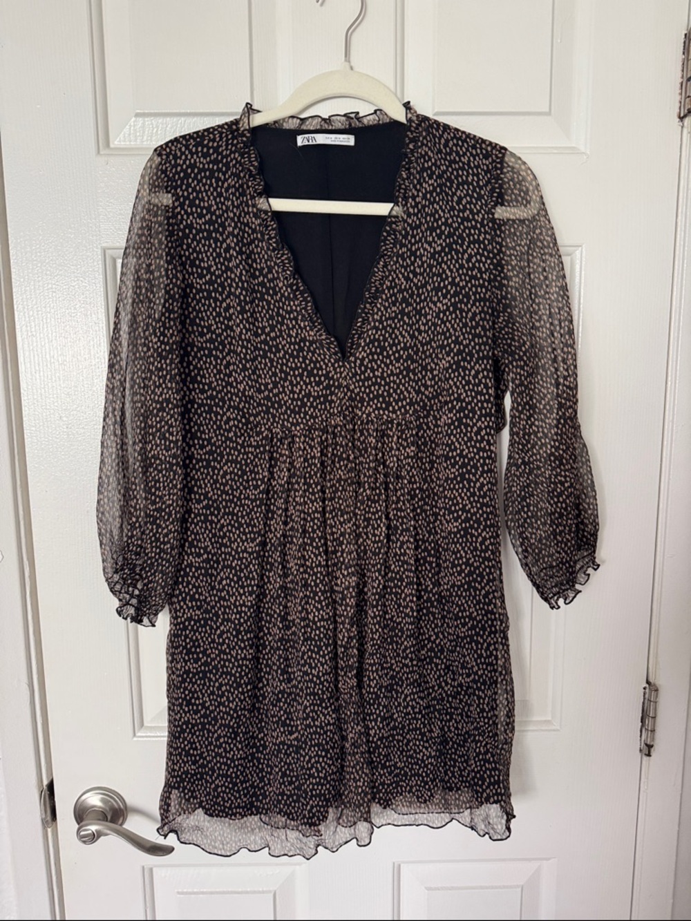 ZARA Black & Taupe Polka Dot Mini Dress